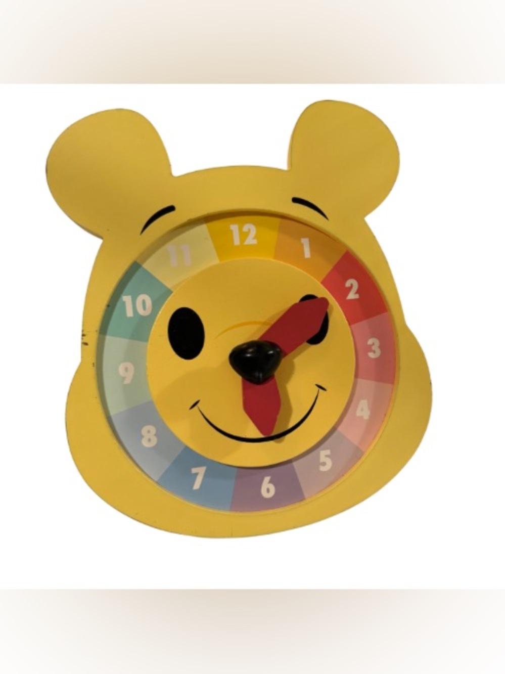 Disney Yellow Winnie the Pooh Wooden Wall Clock Rainbow Decor Learning Math Time